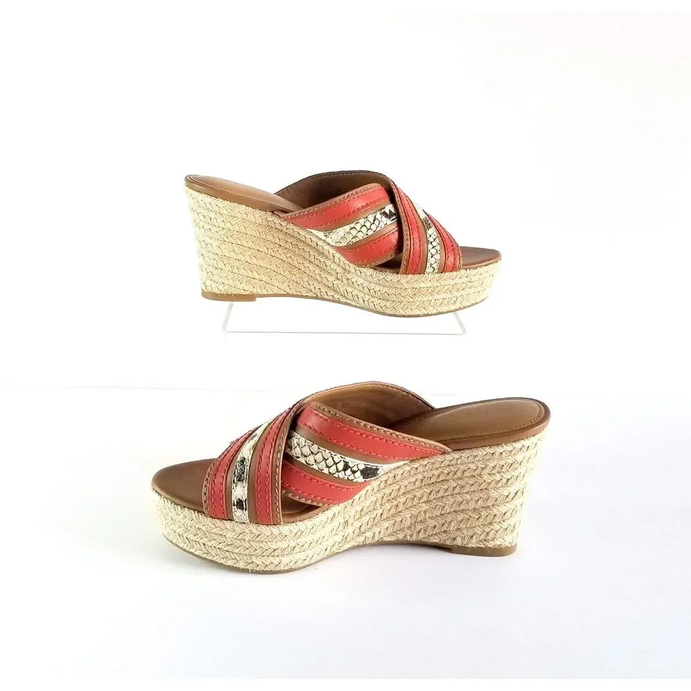 COACH Florentine Espadrille Wedge Sandals Sz 6 Red Tan Snake Print Platform - Picture 7 of 12